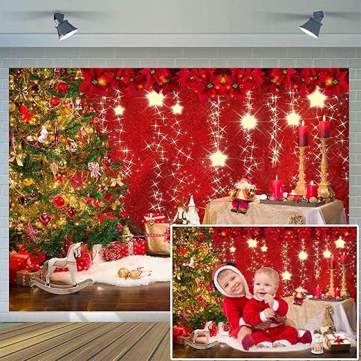 CYLYH 8x6ft Christmas Red Photography Backdrop Christmas Theme Backdrop New Year Decoration Background Family Party Baby Shower Decorations D547