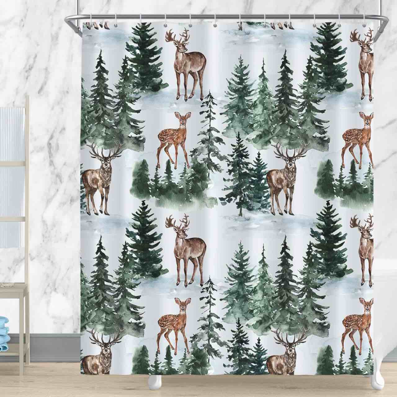 watbro christmas shower curtain, romantic vintage new year holiday bathroom decor, waterproof polyester fabric with 12 hooks, 36x72 inch