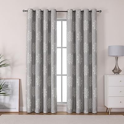 Airwill Vintage Medallion Pattern Blackout Curtains, Room Darkening 63 Inch 2 Panels Set, Grommet Top Window Treatment Drapes (52 x 63 Inch, 2 Panels, Beige)