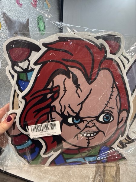 Condition photo showing New/Like New for Horror Movie Birthday Party Decoration,Chucky Party Photo Background 5 x 3 FT and 18 Pcs Balloon,Horror Movie Merch Party Backdrop Supplies