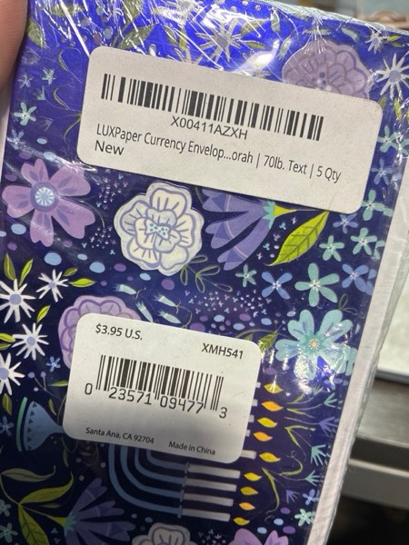 Condition photo showing New/Like New for LUXPaper Currency Envelopes | 3 1/2" x 8 1/2" | Outer Envelopes Included | Floral Menorah | 70lb. Text | 5 Qty