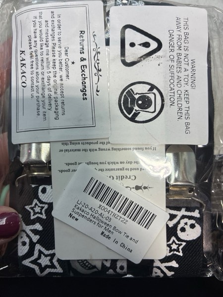 Condition photo showing New/Like New for Kakaco Halloween Bow Tie and Suspenders for Men Skull Skellington Blood Costume Accessories