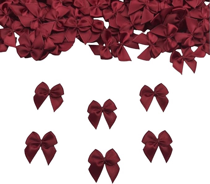 ORQUWEH 50Pcs 1? Mini Ribbon Bows for Craft, Gift Wrap Bows Decoration for Wedding Party, Birthday, Christmas, DIY Craft, Wine Red