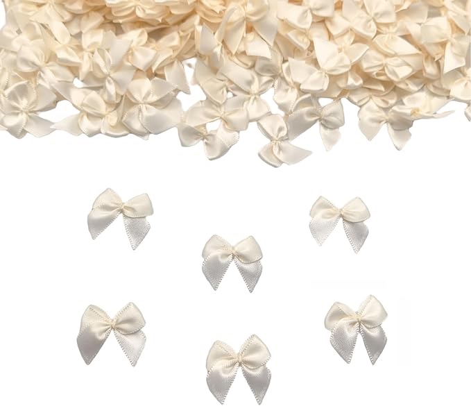 ORQUWEH 50Pcs 1? Mini Ribbon Bows for Craft, Gift Wrap Bows Decoration for Wedding Party, Birthday, Christmas, DIY Craft, White
