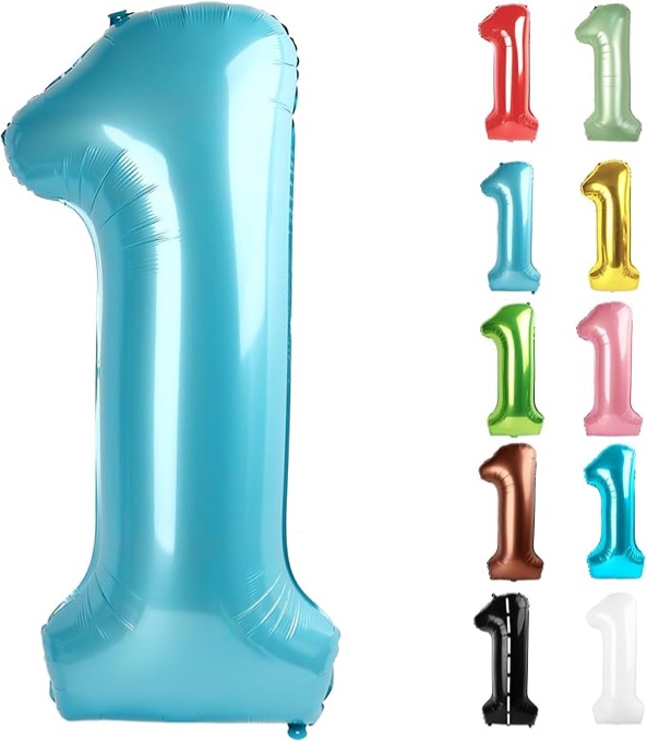 1 Balloon, Pearlescent Blue Number Balloon 40 Inch for Birthday Decorations, 1 Large Foil Balloon Numbers, 1st Mylar Giant Birthday Balloon for Boy Girls Women Men