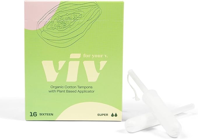 Viv Organic Cotton Tampons with Plant Derived Applicator (Super (16ct))