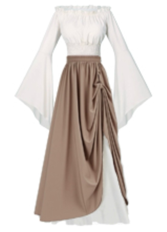 (Large) VNVNE Halloween Renaissance Fairy Pirate Witch Costumes for Women, Medieval Victorian Vintage Peasant Cosplay Ren Faire Dress 