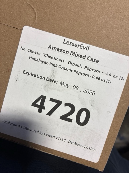 Condition photo showing New/Like New for LesserEvil Organic Popcorn Variety Pack, Himalayan Pink Salt and White Cheddar Flavor