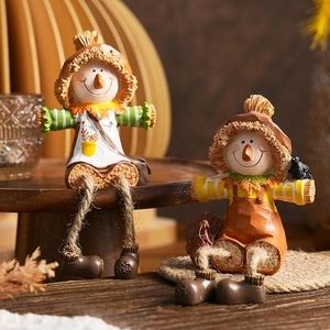 FESTGLOX Scarecrow Fall Decor, 2Pcs Harvest Scarecrow Figurines Indoor Fall Shelf Sitters with Dangling Legs, Resin Small Scarecrow for Autumn Thanksgiving Tabletop, Farmhouse Decor