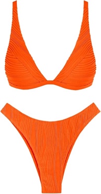 ZAFUL Bikini Sets for Women Triangle Textured Plunging High Cut Cheeky Bikini Swimsuits Two Piece Bathing Suits (XL)