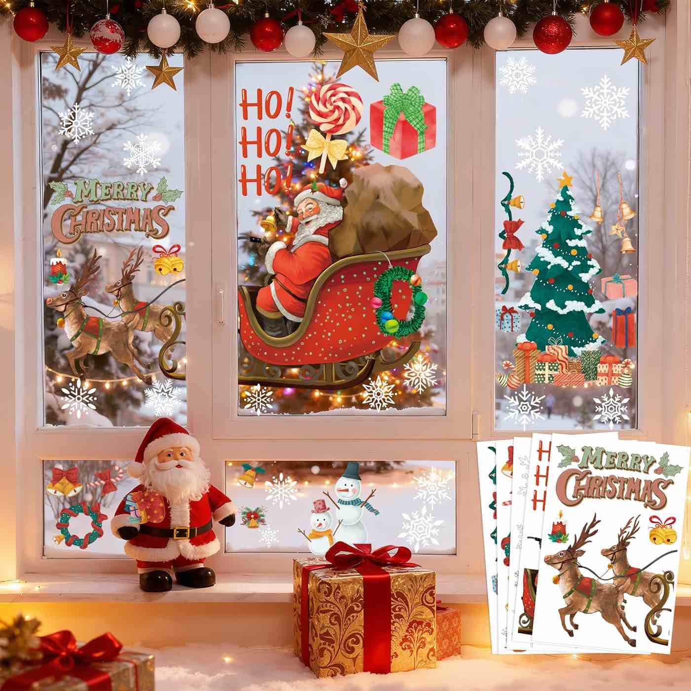 Christmas Party Decorations - Snowflake Window Clings Stickers for Glass | Christmas Decorations Indoor Outdoor - Holiday Santa Claus Reindeer Decals Xmas Decor Party Favors Supplies for Outside 2025