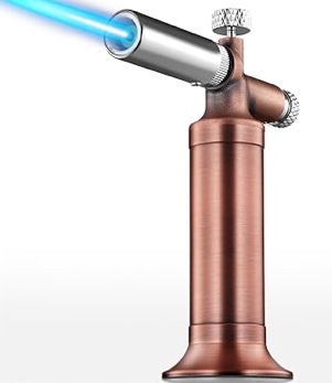 RAVS Copper Butane Torch, Dual Flame Torch Lighter, Refillable Kitchen Torch with Lock, Creme Brulee Torch for Baking, Rose gold Cooking Torch- Butane Gas Not Included