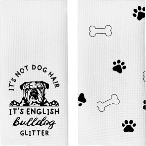 NQDWX Funny Dog Lovers Gifts,It's Not Dog Hair It's English Bulldog Glitter Dish Towels,16x24 Inches Set of 2,Kitchen Towels Hand Towels Tea Towels for Home Farmhouse Kitchen Bathroom Decor.(005)