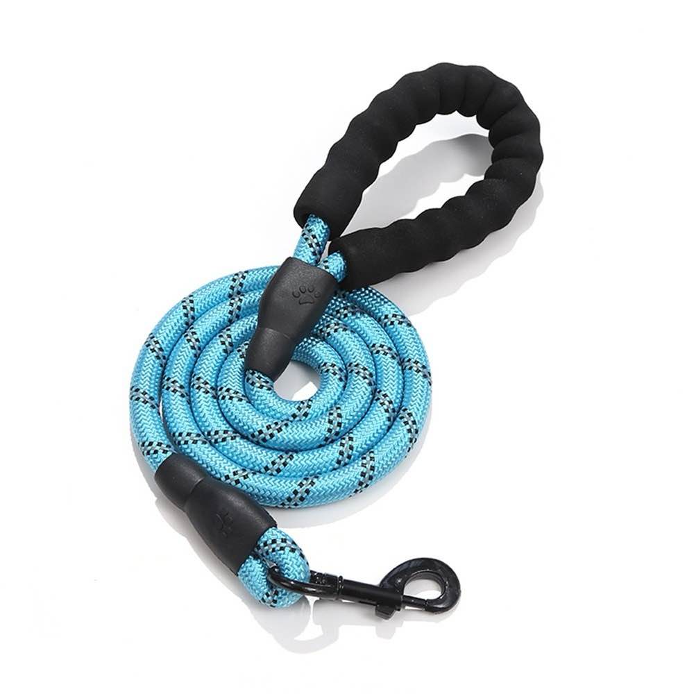 (Large) Jieffifa 5FT Dog Leash & Adjustable Collar,Heavy Duty Dog Leash with Padded Comfort Grip Strong Reflective Night Safe Rope for Medium Large Dogs Running, Backpacking, Urban Night Walks (Teal Blue, L)