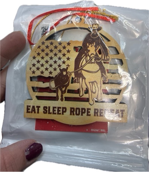 TRUMPETIC Calf Roping Ornament 2025 for Tree – 2.8'' Round Ceramic Western Christmas Tree Decoration, Hanging Charm Keepsake Gift for Cowgirls, Women, Boot Lovers, Western Fans (Eat Sleep Rope Repeat)