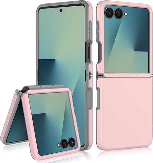 SAMONPOW for Samsung Galaxy Z Flip 7 Case — Hinge Protection Full Body Military Grade Cover Anti-Scratches Shockproof Hard PC Ultra-Thin Phone Cover for Galaxy Z Flip 7 (Pink)