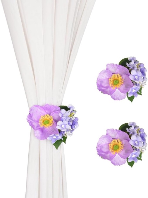 SUQ I OME 2pcs Curtain Holdbacks, Curtain Tieback Clips, Flower Curtain Clip Curtain Flower Tiebacks Flower Curtain Ties Window Curtain Tiebacks Clips for Home Office Decoration (Light Pink)