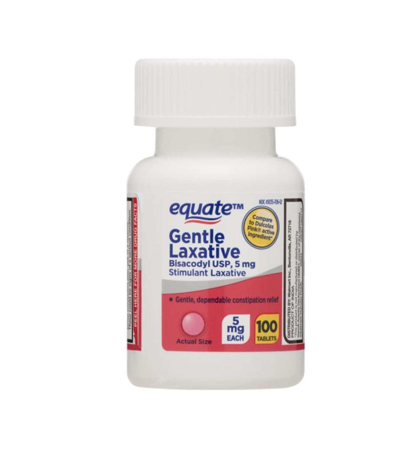100 CT bottle gentle laxative tablets, Bisacodyl USP 5mg by equate Compare to Dulcolax