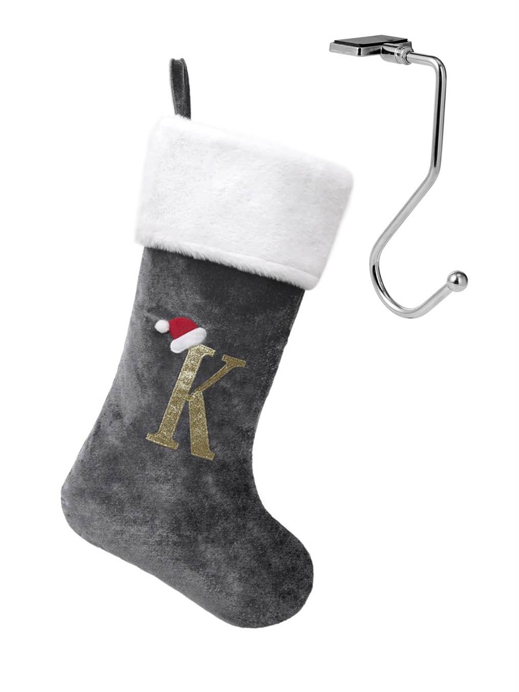 20 inches monogrammed christmas stockings with letters,super soft christmas stockings large monogram stockings red letter stockings for christmas holiday xmas gift… green letter k