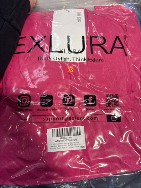 Condition photo showing New/Like New for EXLURA X-Small Women's Summer Square Neck Sleeveless Casual Boho Ruffle Dress 2025 Backless Beach Teen Sundresses with Pockets