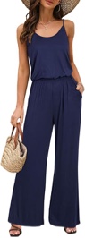 (X-Large) OUGES Womens 2024 Casual Sleeveless Jumpsuits Spaghetti Strap Loose Romper Long Pants with Pockets