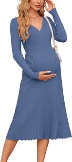(X-Large) OUGES Womens Fall Maternity Dress for Photoshoot V Neck Wrap Nursing Pregnancy Dresses(Blue,XL)