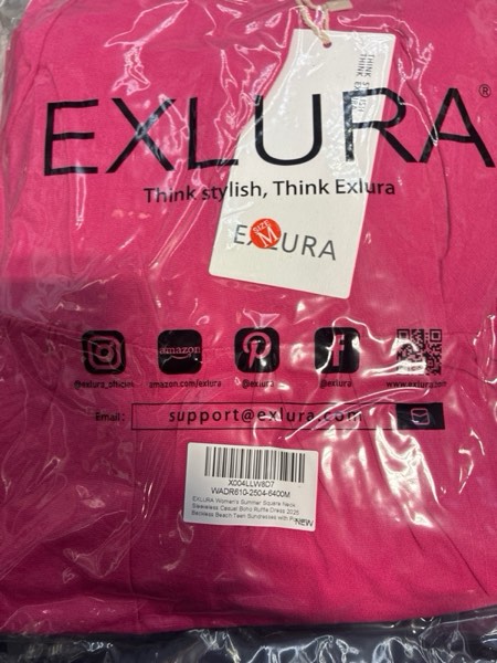 Condition photo showing New/Like New for (Medium) EXLURA Women's Summer Square Neck Sleeveless Casual Boho Ruffle Dress 2025 Backless Beach Teen Sundresses with Pockets