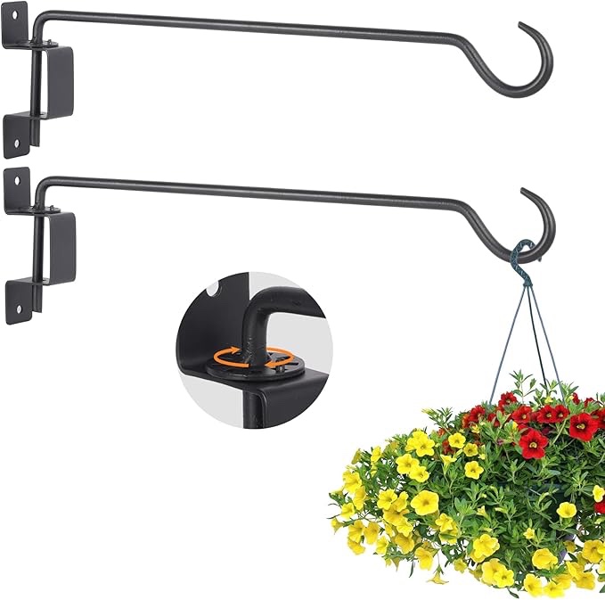 prktuijav swivel plant hangers outdoor heavy duty - black iron plant hanging hook bracket for flowers baskets pots bird feeder lanterns wind chimes 12 inch 2 pack
