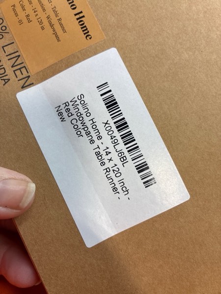 Condition photo showing New/Like New for Solino Home Linen Plaid Table Runner 60 Inches - 100% Pure Linen Windowpane Red Short Table Runner 14 x 60 Inch Ideal for Dresser and Coffee Tables - Valentines Red 14 x 60 Inch