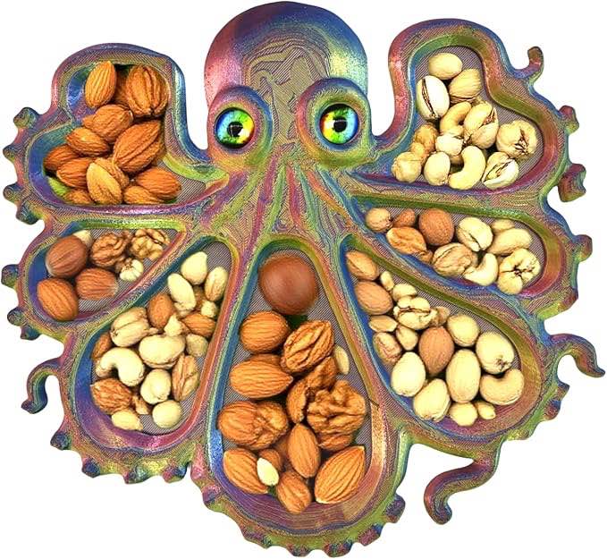 octopus platter (suitable dried fruit & nuts) – multi-functional snack dispenser for parties — portable & easy-clean snack plate, 7 snackberry assortment platter (colorful)