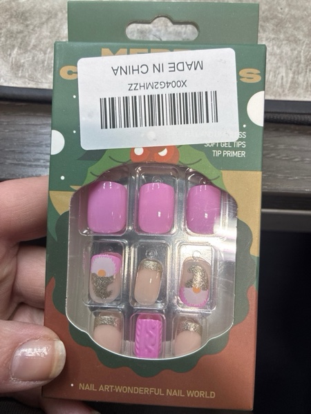 Condition photo showing New/Like New for 24pcs Christmas Press on Nails Short Square Santa Hat Fake Nails with Glitter Designs French Tip False Nails Pink Acrylic Nails Xmas Artificial Nails for Women Girl Holiday Nail Decoration