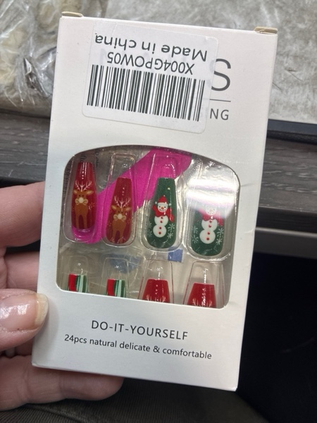 Condition photo showing New/Like New for Christmas Press on Nails Medium Square With Colorful Designs - Cute Reindeer Snowman Tree Winter Glossy Glue on Xmas Acrylic for Women Girls - Red Green 24 Pcs Christmas Nails13