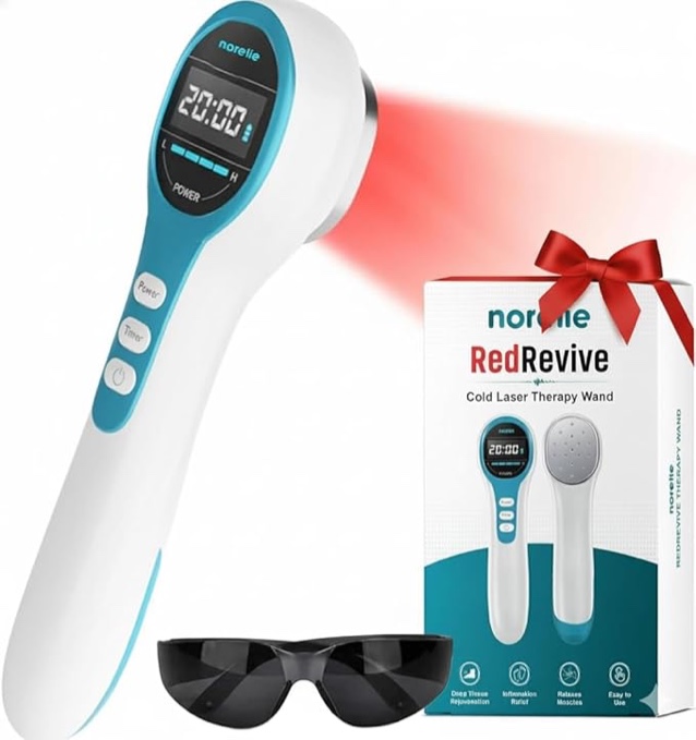 norelie redrevive cold laser therapy device | handheld red light laser therapy wand for humans | portable infrared & low-level light device with 4 modes and extended 90-day warranty