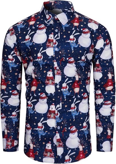 tunevuse holiday season gift-mens christmas shirt novelty ugly santa claus long sleeve funny button down shirt for party - large