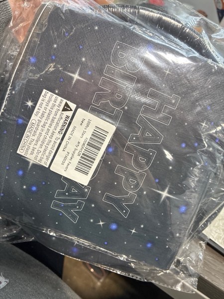 Condition photo showing New/Like New for Pattivava 100Pcs Stars Birthday Party Decorations Galaxy Disposable Paper Plates Napkins Outer Space Tableware Set for 25 Guests Black Star Birthday Baby Shower Party Supplies Favors Black Stars
