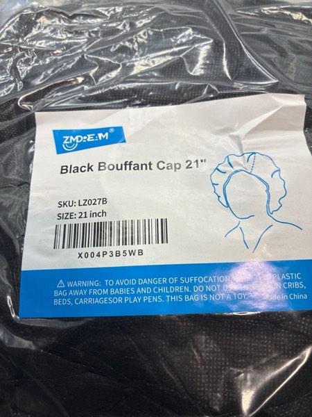 Condition photo showing New/Like New for ZMDREAM Hair Net Disposable Bouffant Cap for Cooking Lab Beauty 21 &24 inches White & Black 21 Inch Black