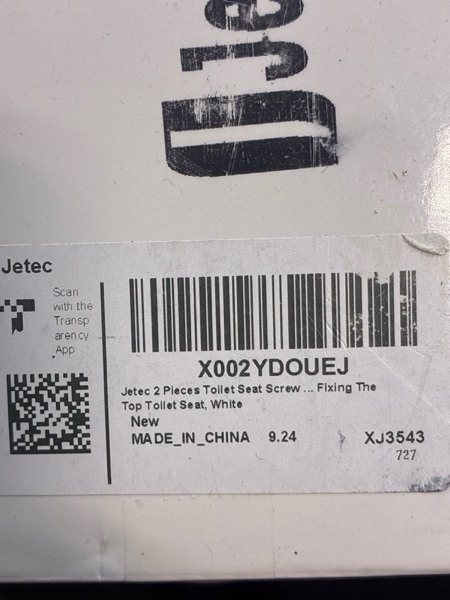 Condition photo showing New/Like New for Jetec 2 Pieces Toilet Seat Screws Replacement Kit Plastic Bolts with Plastic Nuts and Washers Parts Kit for Fixing The Top Toilet Seat, White