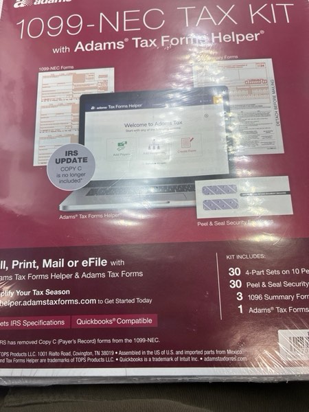 Condition photo showing New/Like New for Adams 2024 1099 NEC Tax Forms Kit for 30 Recipients, 4-Part 1099 Forms, 3 1096 Forms, Self Seal Envelopes, Access to Adams Tax Forms Helper (1009317)