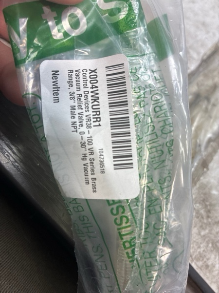 Condition photo showing Good Condition for Control Devices VR38-100 VR Series Brass Vacuum Relief Valve, 0-30" Hg Vacuum Range, 3/8" Male NPT