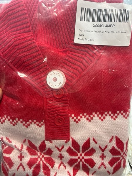 Condition photo showing New/Like New for Boy’s Christmas Sweater Top (9-10 Years, Red)