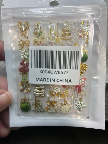 Condition photo showing New/Like New for TANYOOTO 5D Snowflakes Nail Stickers — Christmas Nail Decals for Press Ons, 2 Pieces Embossed White Snowflake Deer Bow Nails Design Supplies, Winter Nails Charms Christmas Nail Manicure Accessories for Women (style-01)
