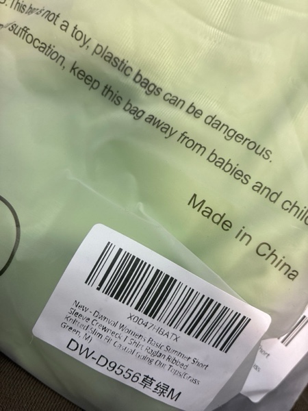 Condition photo showing New/Like New for Dwnval Women’s Basic Summer Short Sleeve Crewneck T-Shirt — Raglan Ribbed Knitted Slim Fit Casual Going Out Top (Medium, Grass Green)