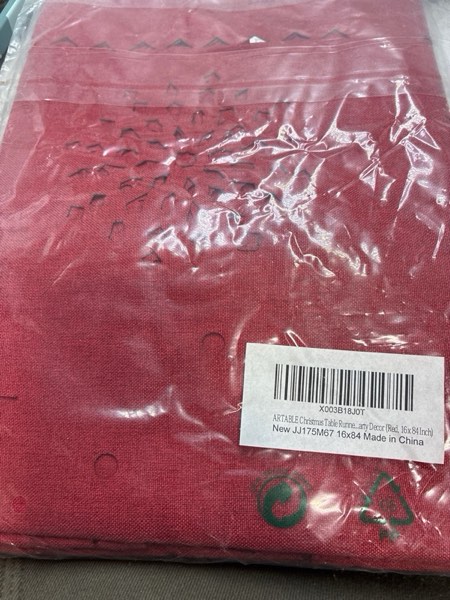 Condition photo showing New/Like New for ARTABLE Christmas Table Runner Burgundy Hollow Snowflakes with Laser Die-Cut Exquisite Rectangle Vintage Patterns Shabby Chic for Holiday Wedding Long Dinner Tables Indoor Outdoo (16 x 84 Inch, Red)