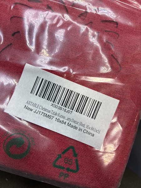 Condition photo showing New/Like New for ARTABLE Christmas Table Runner Burgundy Hollow Snowflakes with Laser Die-Cut Exquisite Rectangle Vintage Patterns Shabby Chic for Holiday Wedding Long Dinner Tables Indoor Outdoo (16 x 84 Inch, Red)