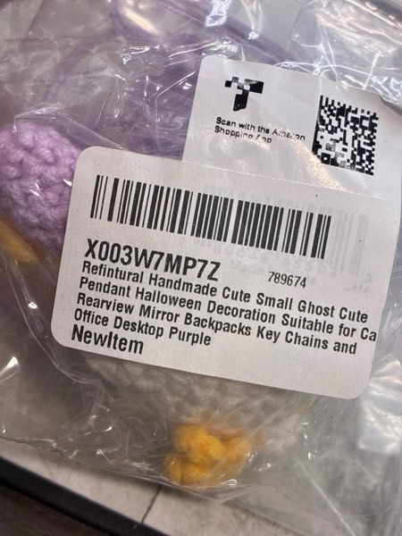Condition photo showing New/Like New for Refintural Handmade Cute Small Ghost Cute Pendant Halloween Decoration Suitable for Car Rearview Mirror Backpacks Key Chains and Office Desktop?Purple? Ghost-purple