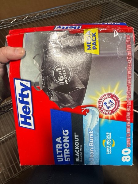 Condition photo showing New/Like New for Hefty Ultra Strong 13 Gallon Trash Bags, Black Tall Kitchen Trash Bags 13 Gallon Size, Break Resistant Drawstring Enclosure, Continuous Odor Control, Blackout, Clean Burst Scent, 80 Bags
