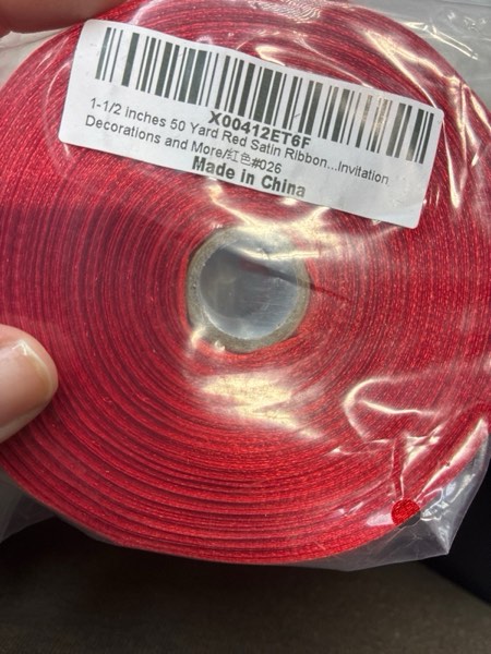 Condition photo showing New/Like New for 1-1/2 inches 50 Yard Red Satin Ribbon for Gift Wrapping, Wedding, Crafts, Christmas,Easter, Floral, Hair, Invitation Decorations and More Red 1-1/2 inches