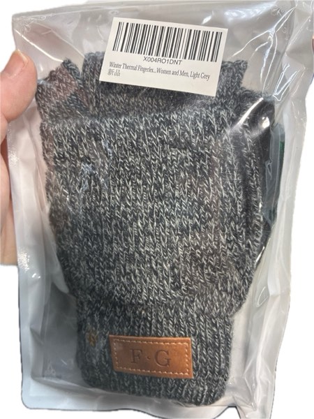 Condition photo showing New/Like New for Winter Thermal Fingerless Gloves Mittens — Knitted Convertible Mittens Flap, Warm Gloves for Women and Men (Light Gray)