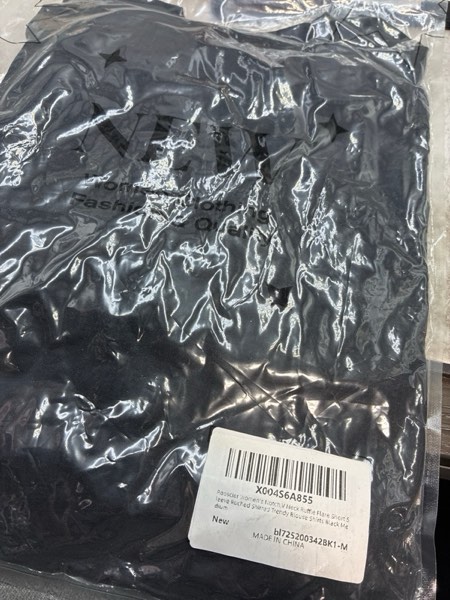 Condition photo showing New/Like New for Rooscier Women's Notch V-Neck Ruffle Flare Short Sleeve Ruched Shirred Trendy Blouse Shirt (Medium, Black)