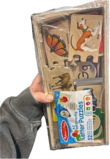 Condition photo showing Good Condition for Melissa & Doug Self-Correcting Alphabet Puzzle (52 Pieces) with Toy Storage Box — Wooden ABC Puzzles for Toddlers & Preschoolers, Montessori Learning Toys for Girls & Boys 4+